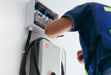 man installing home ev charger